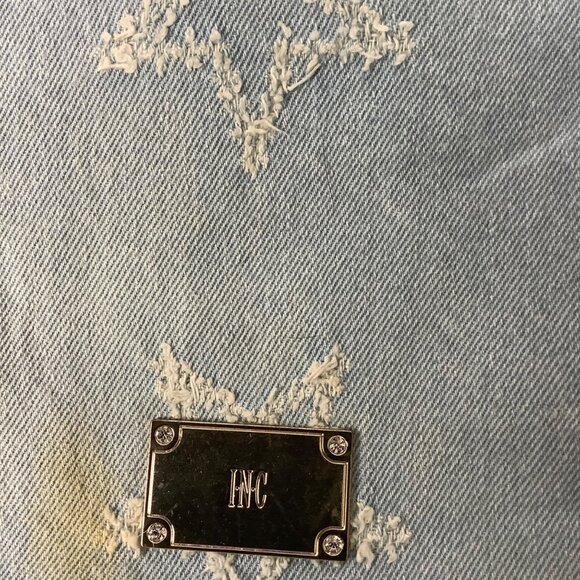 INC Kadi Twill Distressed Denim Light Blue Embellished Tote Satchel Bag - Picture 6 of 12